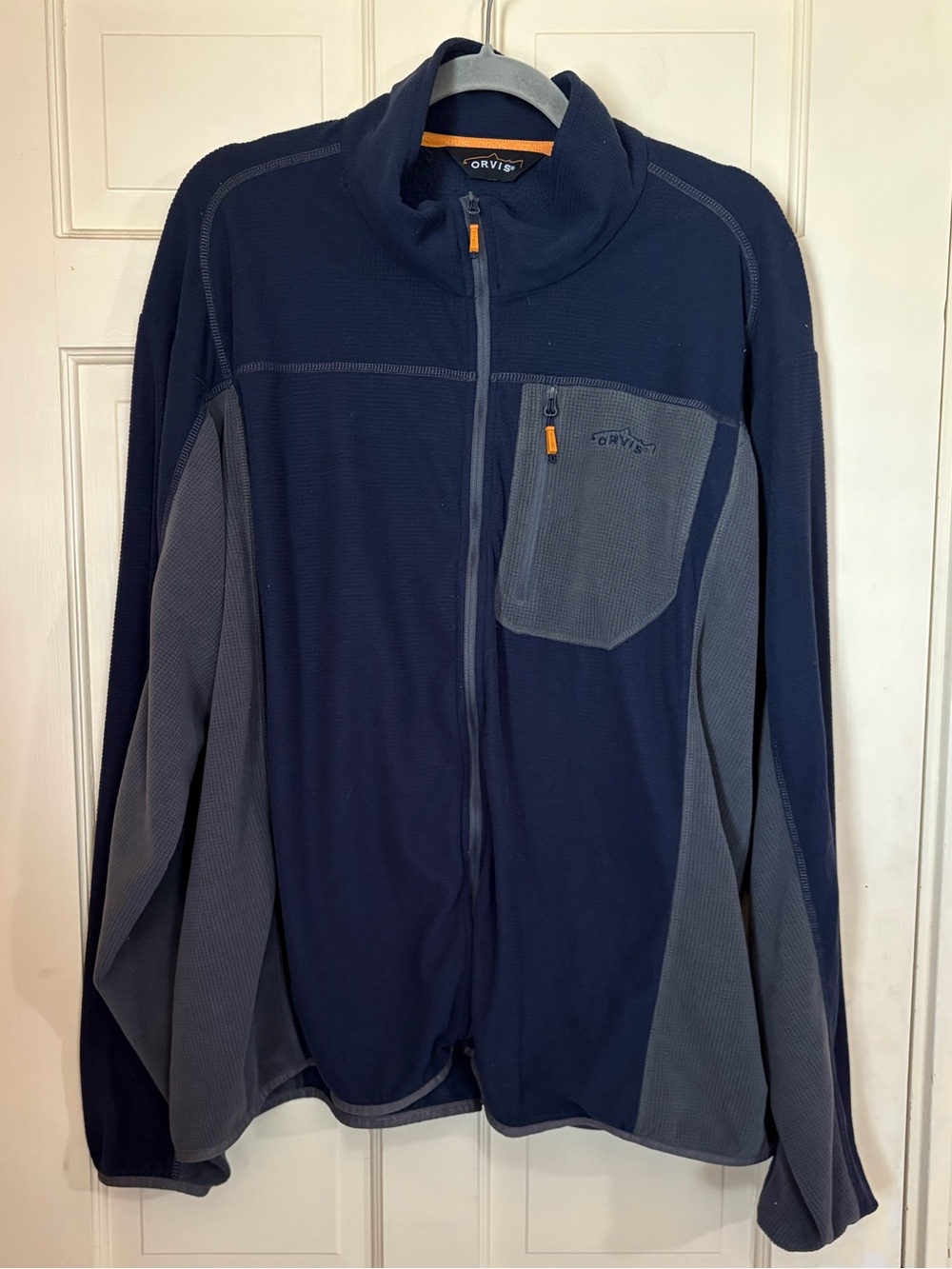 Orvis Jacket Mens 2XL Gray Navy Full Zip Performance Fleece Outdoor Layer